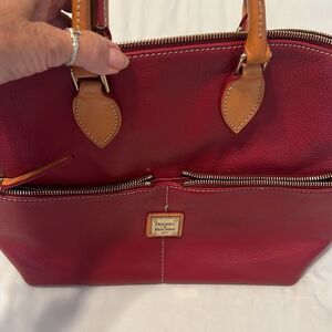 Dooney & Bourke Redish Leather Satchel with Tan Straps and Zipper Pulls EUC